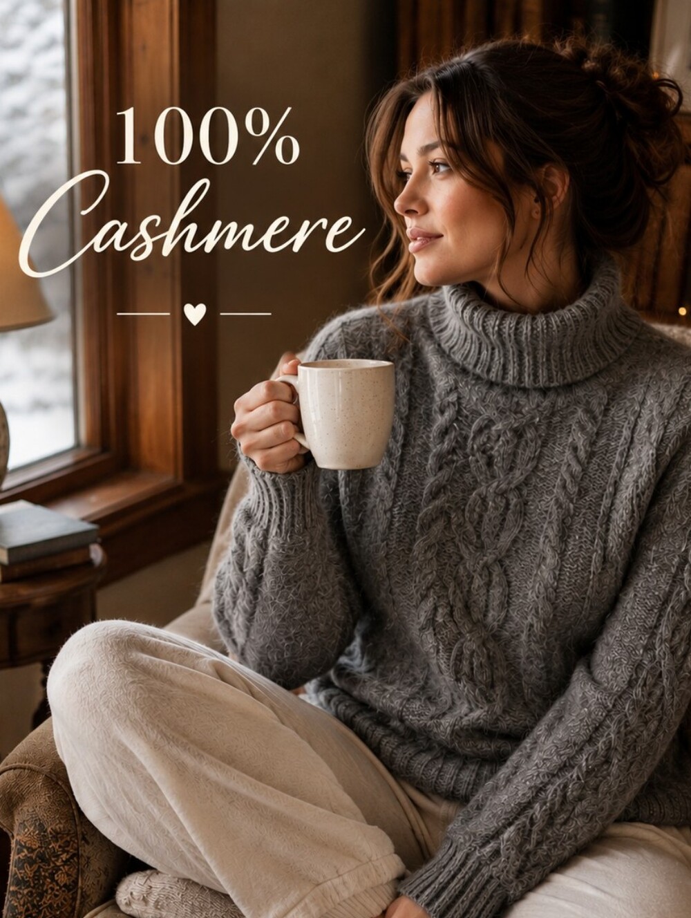 100% CASHMERE Cable Knit Cozy Sweater S Gray Quiet Luxury Old Money